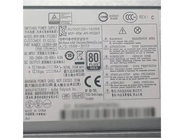 Alt view image 3 of 6 - 310W Power Supply for HP PCG007 M01-F TP01 400G4 282G3, Replacement L63964-004