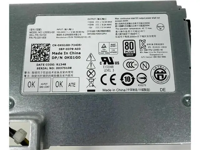 Alt view image 6 of 6 - 200W Power Supply for Dell OptiPlex 780 790 990 7010 9010 SFF, Replacement for F200EU-00 L200EU-00 L200EU-01 F200EU-02 6FG9T KG1G0 1VCY4 6YWW7 4GVWP 1Pack