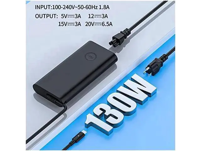 Alt view image 2 of 5 - 130W USB-C AC Charger Adapter, Replacement for Dell Precision 5530, XPS 15 9575 2-in-1 9570 9500, XPS 17 9700, Type C Power Supply Charger Cord