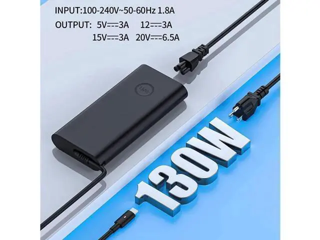 Alt view image 2 of 7 - 130W USB Type C Laptop Charger, Replacement Power Supply Adapter for Dell Precision 5530, XPS 15 9575 2-in-1 9570 9500, XPS 17 9700 9710