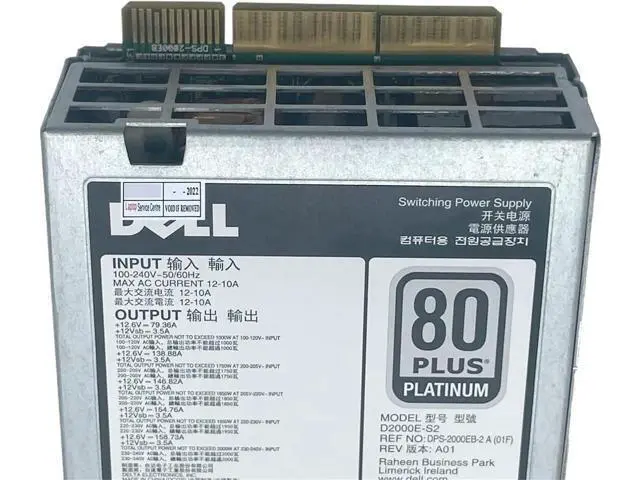 Alt view image 4 of 4 - 2000W EPP ETH PSU for Dell R840 R940 R740XD T640 | D2000E-S2 CN-0XYK93 0XYK93 XYK93