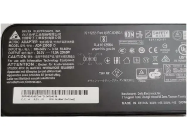 Alt view image 2 of 2 - 230W Delta ADP-230GB D AC Adapter, 20V 11.5B Replacement Gaming Laptop Charger Compatible with MSI GP76 GE66 GE76 A17-230P1B Power Supply