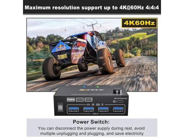 Alt view image 4 of 7 - Dual Monitor KVM Switch 2 Port 4K@60Hz 2K@144Hz Simulation EDID,HDMI USB 3.0 Switch Extended Display 2 Monitors 2 Computers with HDMI and USB 3.0 Cables Wired Controller