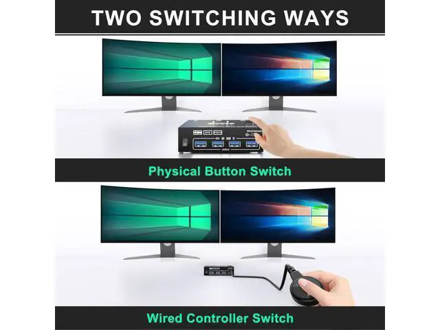 Alt view image 5 of 7 - Dual Monitor KVM Switch 2 Port 4K@60Hz 2K@144Hz Simulation EDID,HDMI USB 3.0 Switch Extended Display 2 Monitors 2 Computers with HDMI and USB 3.0 Cables Wired Controller