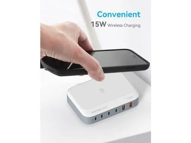 Alt view image 7 of 7 - MOMAX Vertical Laptop Stand Holder, Gravity Auto Locking Holder Storage Dock, Space Saving for Desk Organizer, Cell Phone Stand, Multiple USB Charging Station, 100 W GaN 6 Port USB C Charger Hub