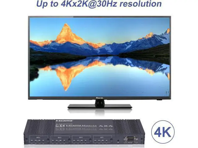 Alt view image 6 of 7 - HDMI Matrix Switch 4x4, 4K HDMI Matrix 4 in 4 Out Switch Splitter Box with IR Remote Control and 3 Control Mode, Support RS232 Control, Support Ultra 4K@30Hz, 3D, HDMI 1.4, HDCP 1.4