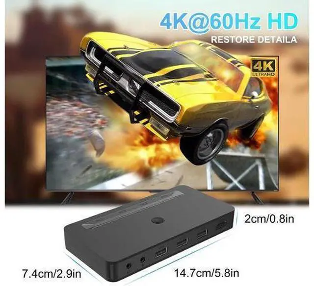 Alt view image 3 of 7 - 4K HDMI KVM Switch 4 Ports for 4 Computers Share One HD 4K Monitor, 3 USB Devices Keyboard Mouse Printer, 2 3.5mm Headphone Jack, Including 4 HDMI Cable and 1 Remote Controller