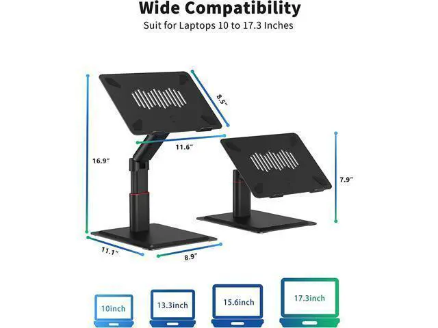 Alt view image 2 of 7 - Laptop Stand for Desk, Adjustable Height Multi-Angle for Sit to Stand Working, Ergonomic Metal Riser with Stable Heavy Base, Large Holder for 10 to 17.3 Inches Notebook PC Computer, Black