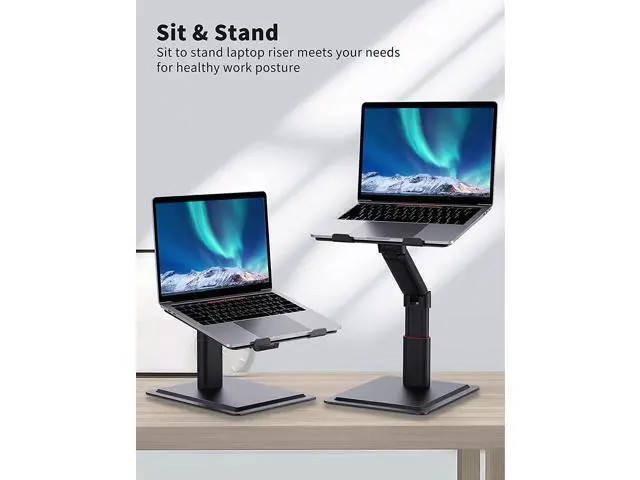 Alt view image 3 of 7 - Laptop Stand for Desk, Adjustable Height Multi-Angle for Sit to Stand Working, Ergonomic Metal Riser with Stable Heavy Base, Large Holder for 10 to 17.3 Inches Notebook PC Computer, Black