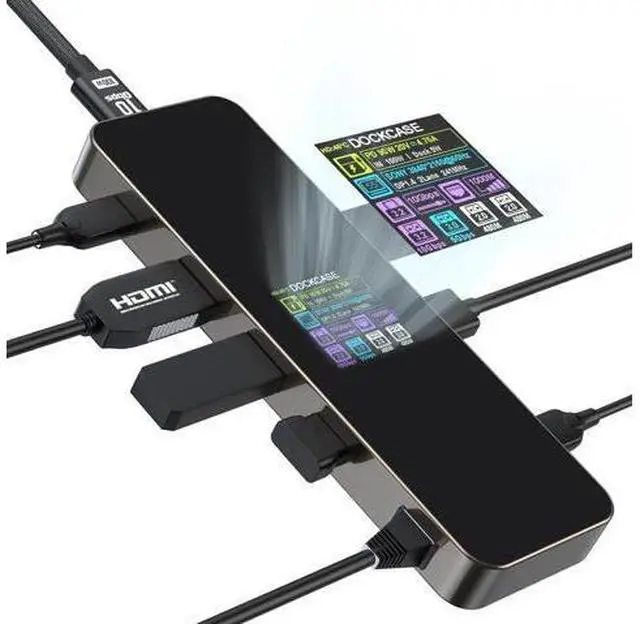Main image of DOCKCASE Visual Smart USB C Hub (8-in-1) with HDMI Port 4K@60Hz, 100w PD Power Delivery, 4 USB-A Data Ports, Gigabit Ethernet Port, 1 10Gbps USB-C Data Port for for MacBook Air/Pro, Ipad Pro, XPS
