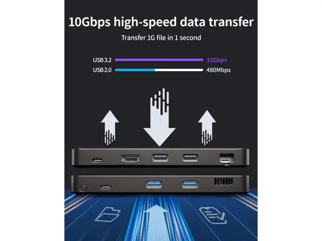 Alt view image 4 of 7 - DOCKCASE Visual Smart USB C Hub (8-in-1) with HDMI Port 4K@60Hz, 100w PD Power Delivery, 4 USB-A Data Ports, Gigabit Ethernet Port, 1 10Gbps USB-C Data Port for for MacBook Air/Pro, Ipad Pro, XPS