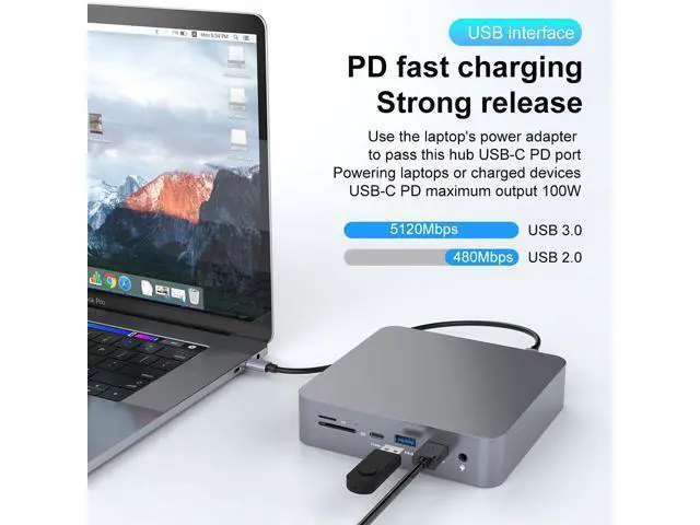 Alt view image 2 of 7 - 17-in-1 Triple Display Docking Station, USB C Hub USB C Adapter with Dual DP and one HDMI 4K,VGA 1080P, Ethernet, USB 3.0,USB 2.0,100W PD,SD/TF Cards Reader,Mic/Audio for Mac/Windows