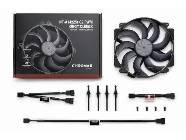 Alt view image 4 of 7 - NF-A14x25r G2 PWM chromax.Black, Premium-Quality Quiet Round-Frame 140mm PC Fan (Black)