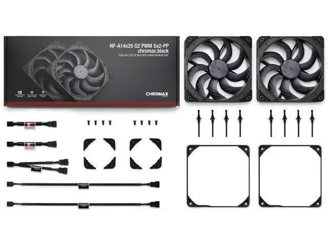 Alt view image 4 of 7 - NF-A14x25 G2 PWM Sx2-PP chromax.Black, Dual Fan Set for Push-Pull and Side-by-Side Applications (Black)