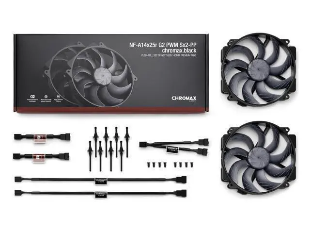 Alt view image 4 of 7 - NF-A14x25r G2 PWM Sx2-PP chromax.Black, Push-Pull Set of Two Premium-Quality Quiet 140mm PC Fans (Black)