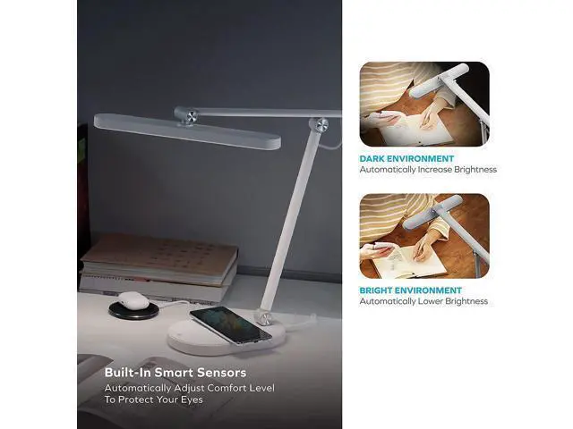 Alt view image 7 of 7 - MOMAX LED Desk Lamp with 15W Wireless Charger with 3 in 1 Multiple Charger Cable, 1000 Lumens, 10W USB Charging, Foldable & Rotatable, Eye-Caring Desk Light for Home Office, Reading, Studying (Grey)