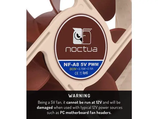 Alt view image 2 of 7 - Noctua NF-A8 5V PWM, Premium Quiet Fan with USB Power Adaptor Cable, 4-Pin, 5V Version (80mm, Brown)
