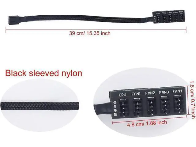 Alt view image 2 of 7 - 4-Pin PWM Fan Power Supply Cable 15 Inches 1 to 5 Way PC CPU Cooling Case Fan Splitter Hub Adapter Cable Motherboard Fan Power Extension Cable Cord Wire for 4-pin or 3-pin Cooling Fans