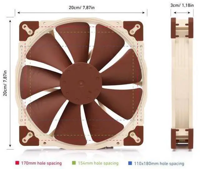 Alt view image 5 of 7 - Noctua NF-A20 5V, Premium Quiet Fan with USB Power Adaptor Cable, 3-Pin, 5V Version (200x30mm, Brown)