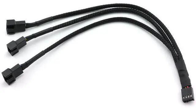 Main image of 4Pin 1 to 3 Ways PWM Fan Splitter Cable Black Sleeved Fan Power Extension Cable 4Pin Female to 3X 4Pin Male 27cm/10.5 inches
