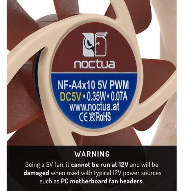 Alt view image 2 of 7 - Noctua NF-A4x10 5V PWM, Premium Quiet Fan with USB Power Adaptor Cable, 4-Pin, 5V Version (40x10mm, Brown)