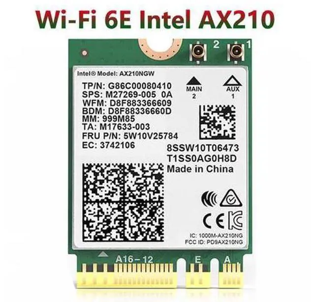 Main image of Wireless WiFi 6E Intel AX210 Bluetooth 5.3 M.2 2230 Key E A WiFi 6 Card 3000Mbps 2.4G/5Ghz/6Ghz AX210NGW 802.11ac/ax WiFi Adapter, Support Windows 10 Linux For Laptop Desktop PC