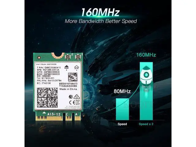 Alt view image 5 of 7 - Wireless WiFi 6E Intel AX210 Bluetooth 5.3 M.2 2230 Key E A WiFi 6 Card 3000Mbps 2.4G/5Ghz/6Ghz AX210NGW 802.11ac/ax WiFi Adapter, Support Windows 10 Linux For Laptop Desktop PC