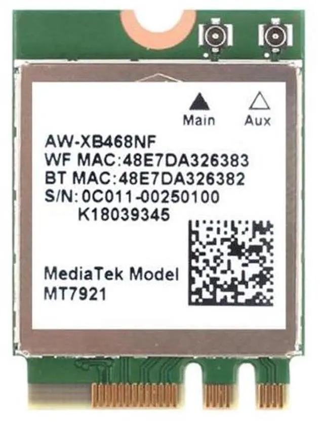 Main image of Wi-Fi 6 MediaTek MT7921k MT7921 wifi 6 1800M Bluetooth 5.2 wireless WIFI network card NGFF m.2 support windows10 / 11