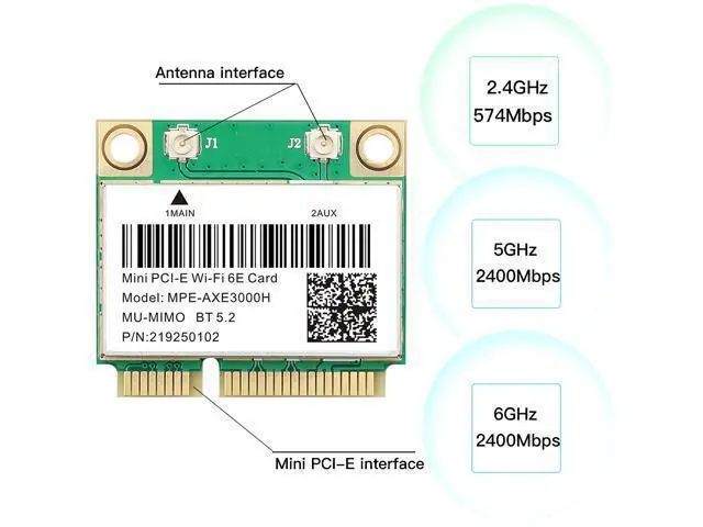 Alt view image 6 of 7 - WiFi 6E AX210HMW 2.4G/5G/6G Mini PCI-E Wifi Card For Intel AX210 2974Mbps Bluetooth 5.2 802.11ax MU-MIMO Than AX200 Wireless Adapter For Laptop Windows 10