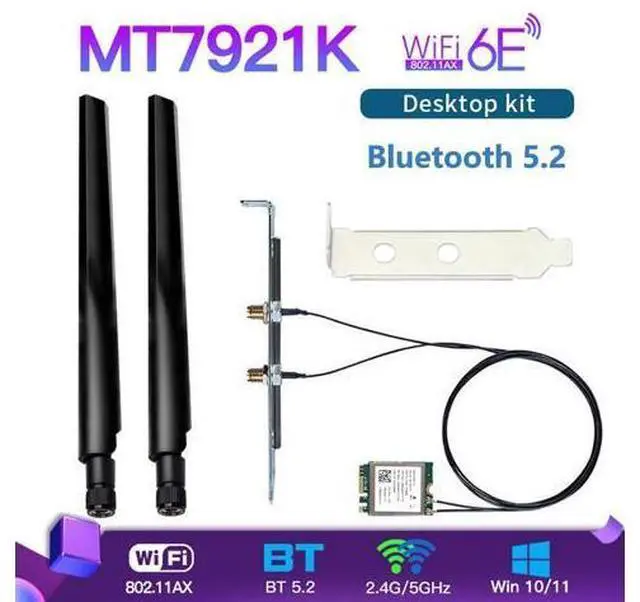 Main image of Wi-Fi 6E MediaTek MT7921k Desktop Kit Tri band 1800Mbps Bluetooth 5.2 Wireless Card 802.11AX 6DBi Antennas Windows 10 / 11
