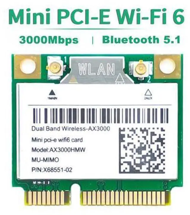 Main image of Wi-Fi 6 AX3000HMW 3000Mbps Bluetooth 5.1 Half Mini PCI-E Network Wlan WIFI Card, Wireless 802.11ax/ac Dual Band 2.4Ghz/5G Adapter MU-MIMO,OFDMA,Windows 10 (64bit) For Intel AX200 Adapter