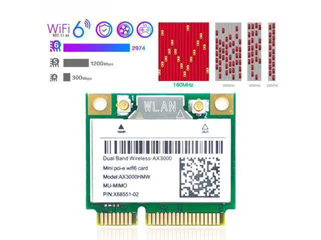 Alt view image 3 of 7 - Wi-Fi 6 AX3000HMW 3000Mbps Bluetooth 5.1 Half Mini PCI-E Network Wlan WIFI Card, Wireless 802.11ax/ac Dual Band 2.4Ghz/5G Adapter MU-MIMO,OFDMA,Windows 10 (64bit) For Intel AX200 Adapter
