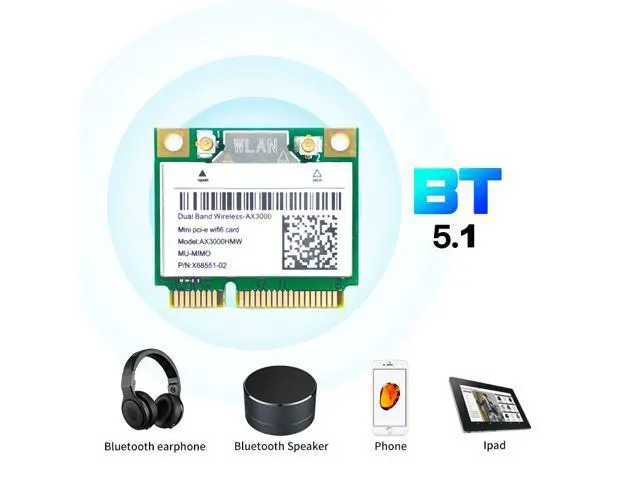 Alt view image 4 of 7 - Wi-Fi 6 AX3000HMW 3000Mbps Bluetooth 5.1 Half Mini PCI-E Network Wlan WIFI Card, Wireless 802.11ax/ac Dual Band 2.4Ghz/5G Adapter MU-MIMO,OFDMA,Windows 10 (64bit) For Intel AX200 Adapter