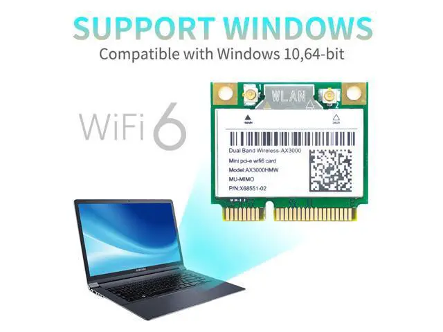 Alt view image 5 of 7 - Wi-Fi 6 AX3000HMW 3000Mbps Bluetooth 5.1 Half Mini PCI-E Network Wlan WIFI Card, Wireless 802.11ax/ac Dual Band 2.4Ghz/5G Adapter MU-MIMO,OFDMA,Windows 10 (64bit) For Intel AX200 Adapter
