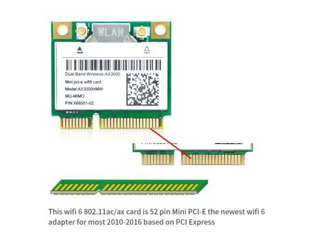 Alt view image 7 of 7 - Wi-Fi 6 AX3000HMW 3000Mbps Bluetooth 5.1 Half Mini PCI-E Network Wlan WIFI Card, Wireless 802.11ax/ac Dual Band 2.4Ghz/5G Adapter MU-MIMO,OFDMA,Windows 10 (64bit) For Intel AX200 Adapter