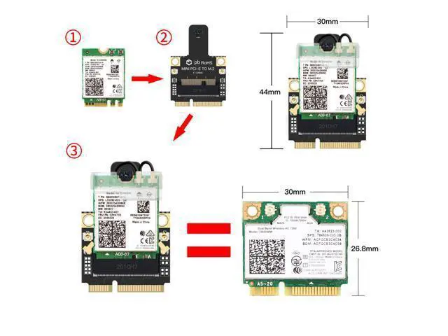 Alt view image 5 of 7 - Wireless Mini PCI-E Wi-Fi 6 Intel AX200 Adapter Kit 2974Mbps Bluetooth 5.0 M.2 To Mini PCI Express Full Wifi Card AX200NGW 802.11ax/ac 160Mhz 2.4G/5G MU-MIMO OFDMA Windows 10 For Laptop Desktop