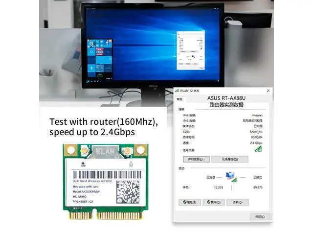 Alt view image 6 of 7 - Wi-Fi 6 AX3000HMW 3000Mbps Bluetooth 5.1 Half Mini PCI-E Network Wlan WIFI Card, Wireless 802.11ax/ac Dual Band 2.4Ghz/5G Adapter MU-MIMO,OFDMA,Windows 10 (64bit) For Intel AX200 Adapter