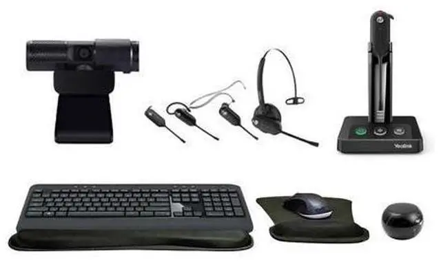 Main image of Yealink WH63 Mono Bluetooth Noise Canceling Mic Headset Bundle with Cam 313 2MP Webcam, MK540 Wireless Keyboard and Mouse, Gel Mouse & Wrist Pad, Mini Speaker