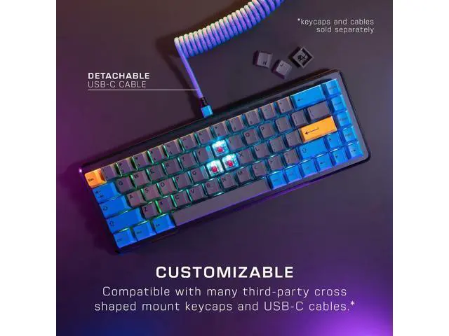 Alt view image 6 of 7 - ROCCAT USB Vulcan II Mini 65% Optical PC Gaming Keyboard with Customizable RGB Illumination, Detachable Cable, Button Duplicator, Aluminum Plate, 100M Keystroke Durability - Black
