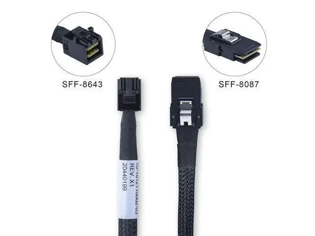 Alt view image 6 of 7 - SFF-8643 to SFF-8087 Mini SAS HD Cable, SAS 3.0 to 2.0, Compatible with RAID Controllers, Servers, Backplanes and Hosts, 100-Ohm, 0.5-m(1.6ft)