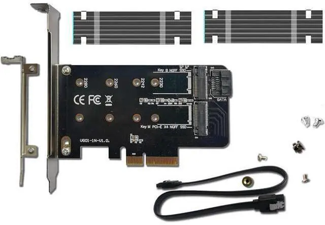 Main image of Dual M.2 PCIE Adapter for SATA or PCIE NVMe SSD, M.2 SSD NVME (m Key) and SATA (b Key) 2280 2260 2242 2230 to PCI-e 3.0 x 4 Host Controller Expansion Card (MBkeyWithSink)
