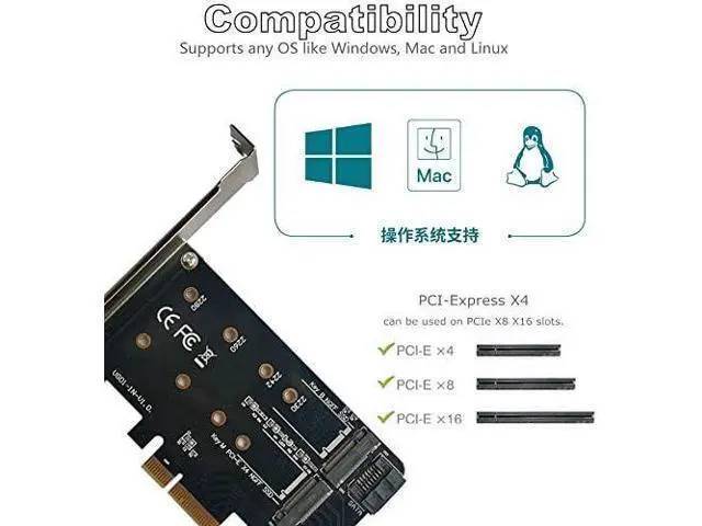 Alt view image 6 of 7 - Dual M.2 PCIE Adapter for SATA or PCIE NVMe SSD, M.2 SSD NVME (m Key) and SATA (b Key) 2280 2260 2242 2230 to PCI-e 3.0 x 4 Host Controller Expansion Card (MBkeyWithSink)