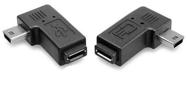 Main image of 2 Pack Mini USB 5Pin Male to Micro USB Female 90 Degree Left & Right Angled Data Sync Power Adapter