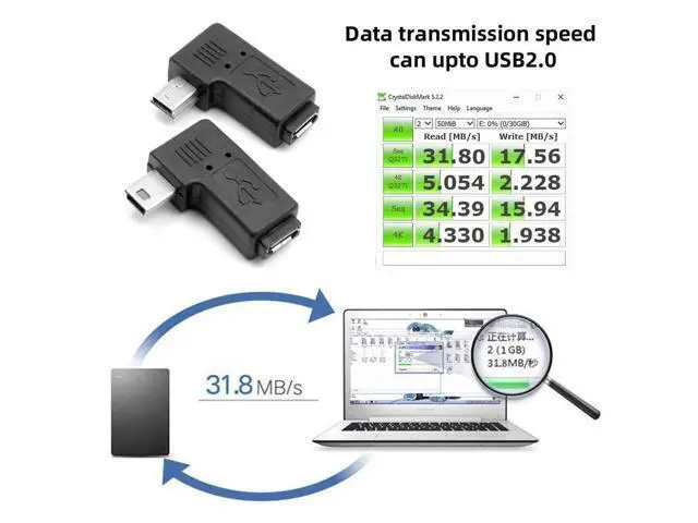 Alt view image 3 of 7 - 2 Pack Mini USB 5Pin Male to Micro USB Female 90 Degree Left & Right Angled Data Sync Power Adapter