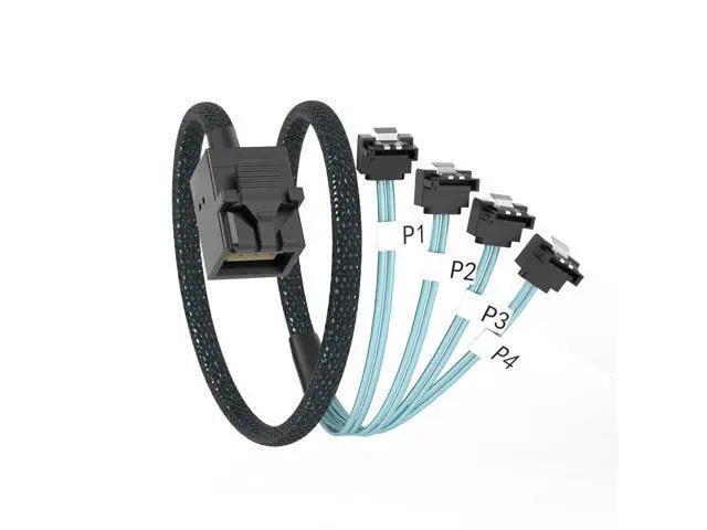 Alt view image 2 of 6 - MiniSAS HD SFF-8643 Breakout to 4xSATA Cable, for Server JBOD/Storage Tray & SAS RAID Controller Compatibility, SATA Right Angle, 0.75~0.8m(2.46~2.62ft)