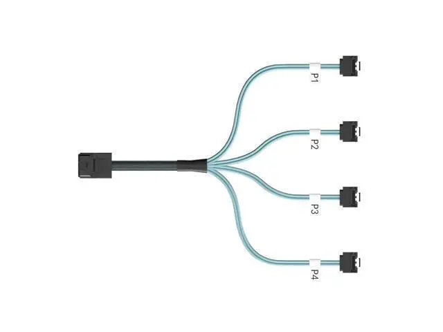 Alt view image 4 of 6 - MiniSAS HD SFF-8643 Breakout to 4xSATA Cable, for Server JBOD/Storage Tray & SAS RAID Controller Compatibility, SATA Right Angle, 0.75~0.8m(2.46~2.62ft)