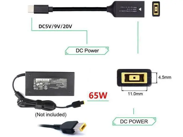 Alt view image 2 of 6 - Compatible with LEN-OVO thinkpad Square Mouth DC 11x4.5mm Adapter to USB-C Charging Cable Female to Type-C Charger Power Adapter Cable for Laptops,Mobile Phones,Tablets, Rechargeables,etc