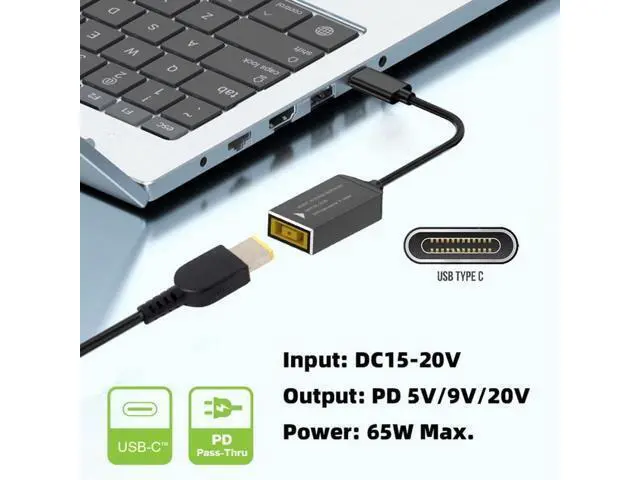 Alt view image 4 of 6 - Compatible with LEN-OVO thinkpad Square Mouth DC 11x4.5mm Adapter to USB-C Charging Cable Female to Type-C Charger Power Adapter Cable for Laptops,Mobile Phones,Tablets, Rechargeables,etc