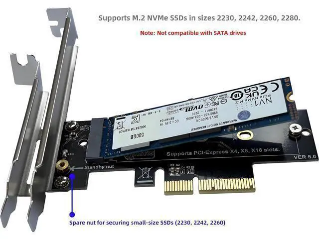 Alt view image 2 of 7 - PCIe NVMe Adapter Card with Heat Sink, x4 Interface Fits in x8/x16 Slots, Converts M.2 SSD to PCIe 4.0/3.0 for Desktop