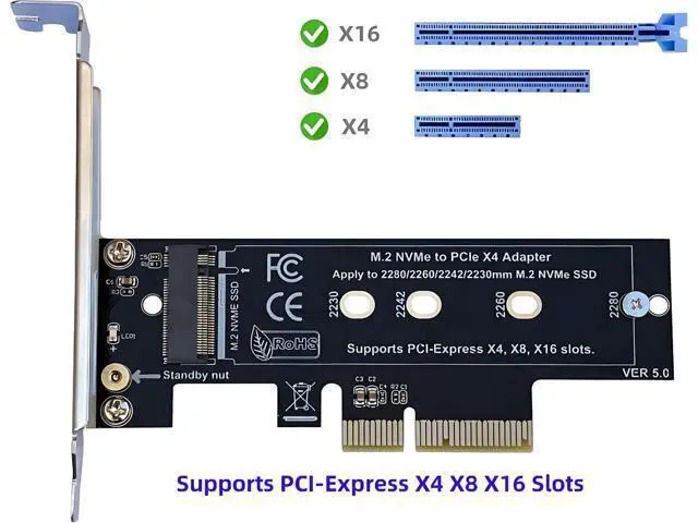 Alt view image 4 of 7 - PCIe NVMe Adapter Card with Heat Sink, x4 Interface Fits in x8/x16 Slots, Converts M.2 SSD to PCIe 4.0/3.0 for Desktop